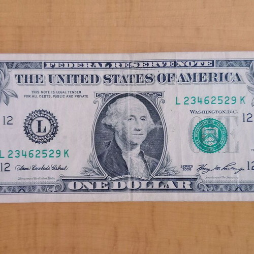 United States 1 dollar bill used, series 2006