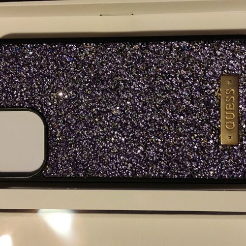 Guess phone case for iPhone 15 new, purple with embossed surface