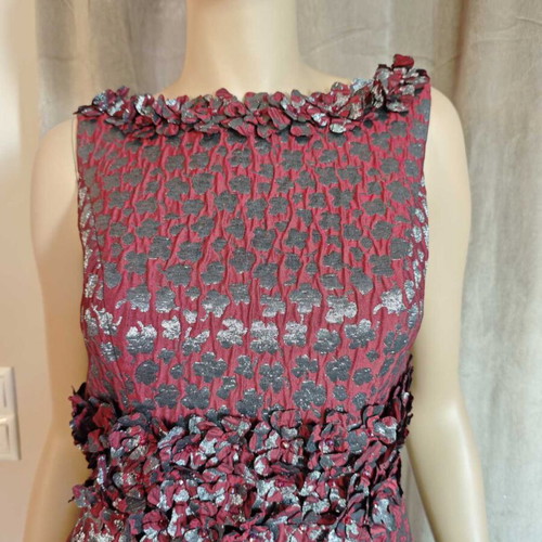Vintage cocktail dress, Bordeaux silver jacquard, Small