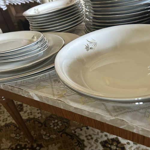 Candia porcelain dinnerware set used, 12 plates and assorted pieces
