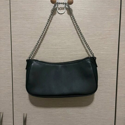 Bershka shoulder bag used, black with silver details and chain