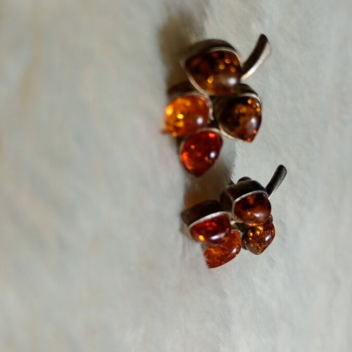 Women's earrings with amber, like new, orange and silver