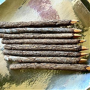 10 Μολύβια 'Κορμοί Δέντρου' από Φυσικό Ξύλο - 10 Natural Wood Tree Bark Pencils Hand Sharpened