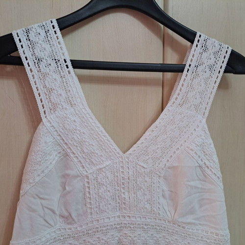 Women's long white dress with lace straps and lining