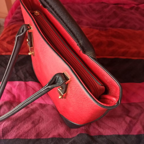 Women's bag new red black leather shoulder