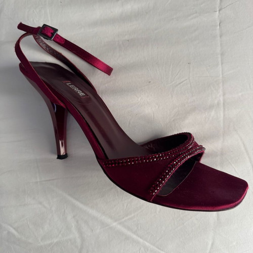 Lerre satin sandals size 39 used, burgundy, 10cm heel