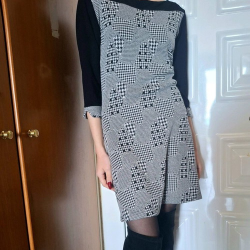 Pied-de-poule dress like new, black and gray