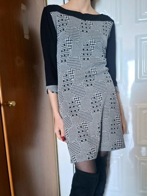 Pied-de-poule dress like new, black and gray