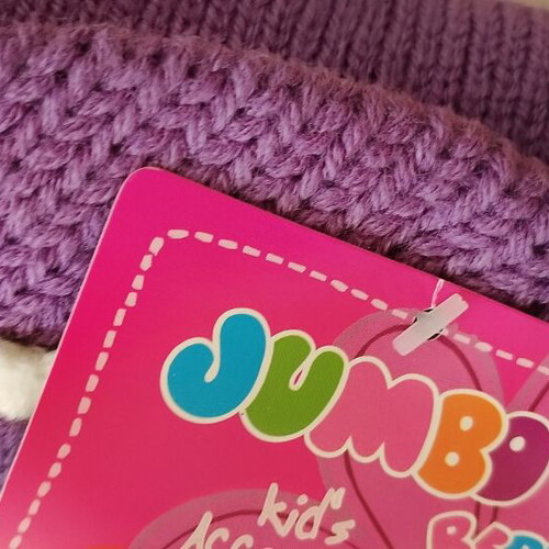 Jumbo purple acrylic hat, gloves and scarf set