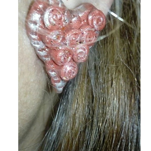 Handmade heart earrings with maroon roses new