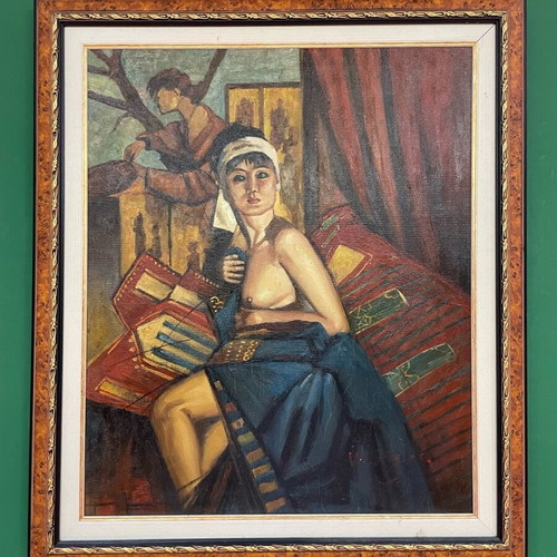 Oil painting used by W. Douglas with carved frame