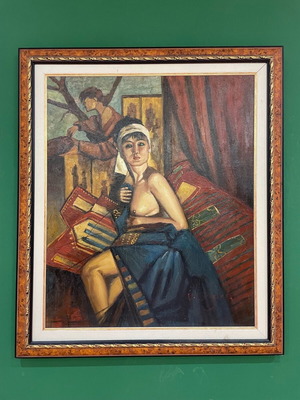Oil painting used by W. Douglas with carved frame