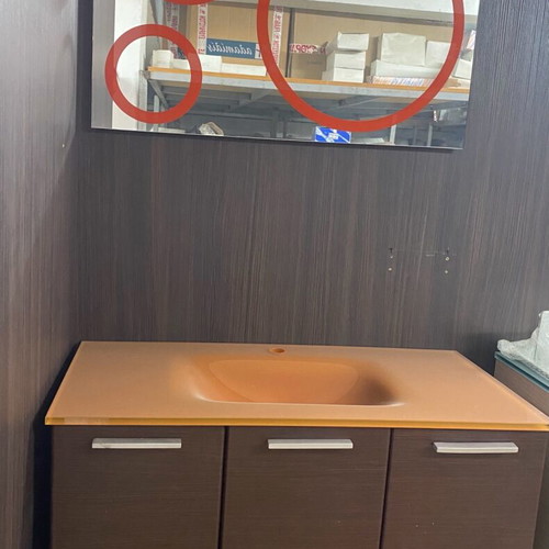 Adamidis bathroom cabinet with glass sink 90cm and mirror new