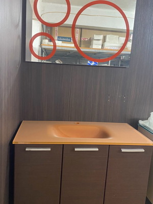 Adamidis bathroom cabinet with glass sink 90cm and mirror new