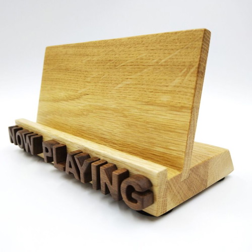 Wooden Now Playing vinyl record stand, handmade oak and walnut