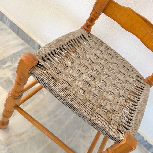 Vintage Ladder-Back Chair with Woven Seat Refurbished