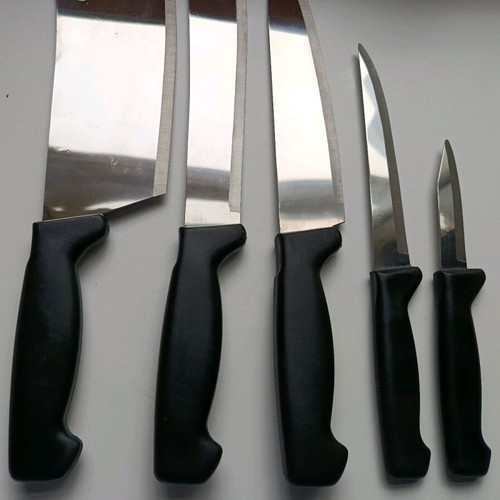 Set of 5 professional kitchen knives stainless steel like new