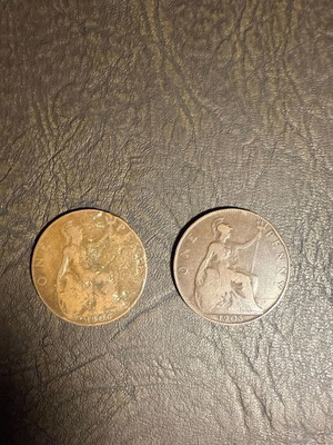 2 Collectible One Penny Coins United Kingdom 1905 & 1906