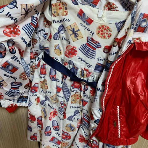 Mayoral dress and red windbreaker jacket set 12m 80cm like new
