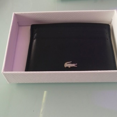 Lacoste card holder new, black leather with 6 card slots