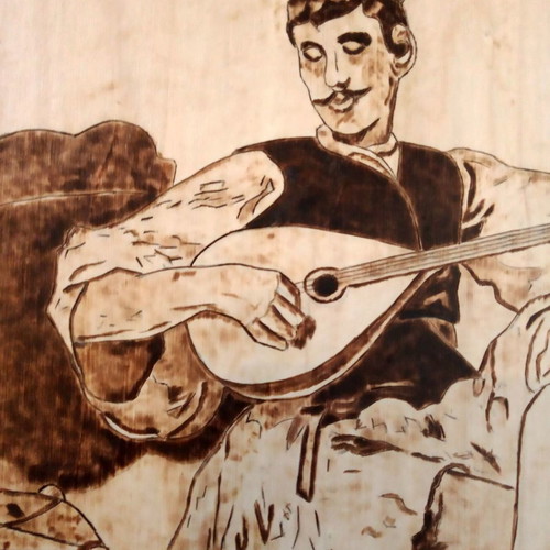 Woodburning painting O Galatas by Nikiforos Lytras new on linden wood