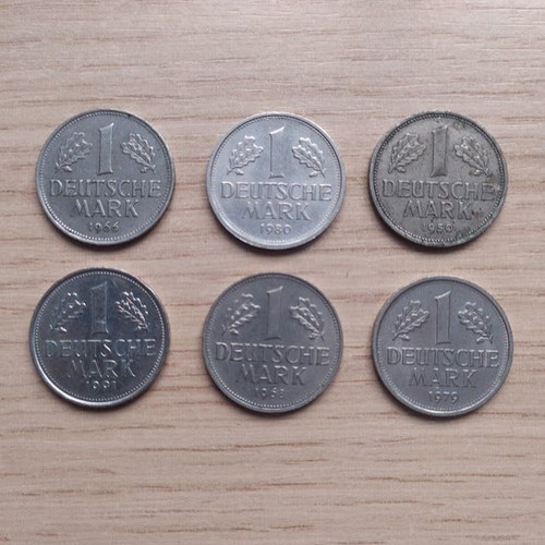 1 Deutsche Mark coins used, pack of 6, 1950-91