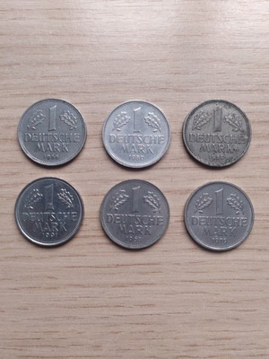 Νόμισμα 1 Deutsche Mark μεταχειρισμένο, πακέτο 6 κέρματα 1950-91