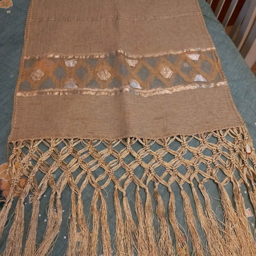 Soufli silk embroidery table runner new, beige