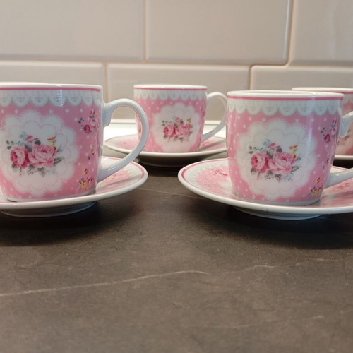 Modern House coffee cup set of 6, pink roses
