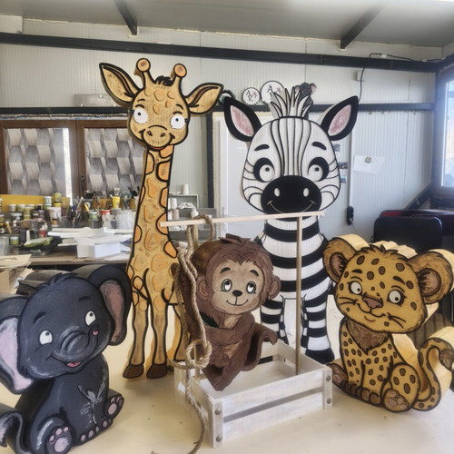 Jungle theme figures set custom made, lion, elephant, zebra, tiger, giraffe, monkey