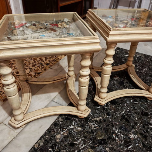 Handmade wooden coffee tables with display case refurbished