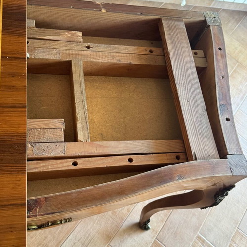 Antique walnut console table with brass and marquetry