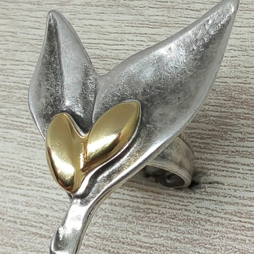Statement ring Olive Leaves handmade, new, adjustable band