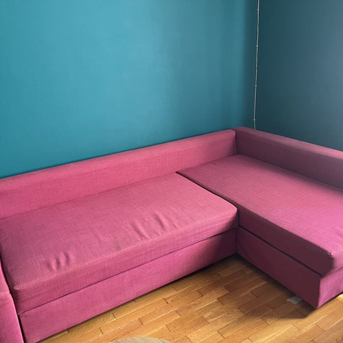Three-seater sofa with chaise lounge and double bed like new