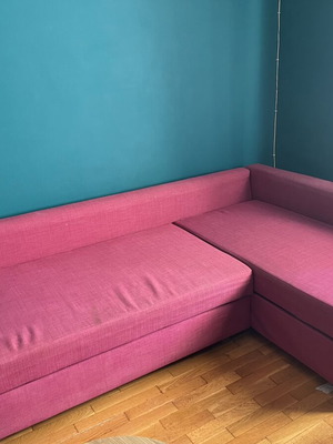 Three-seater sofa with chaise lounge and double bed like new