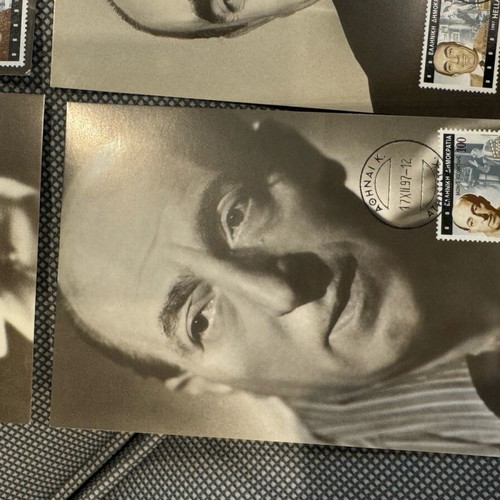 Postcards with stamped 1997 stamps, collectible Greek comedians