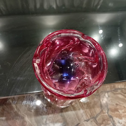 Bohemian Crystal Ashtray used, handmade vintage 1960 Chřibská Sklárna