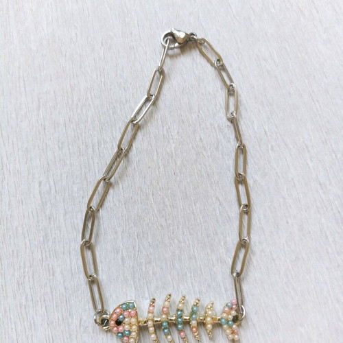 Steel fishbone chain bracelet with colorful beads