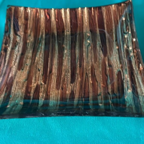 Glass decorative set new, brown and gold, ashtray and bowl