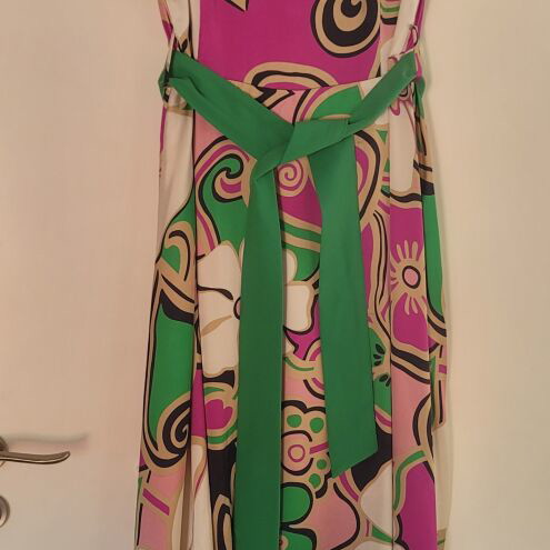Bariana Colourful Floral Midi Dress with Green Belt Size L 44 like new
