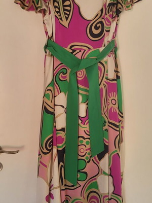 Bariana Colourful Floral Midi Dress with Green Belt Size L 44 like new