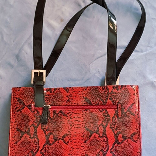 Vintage vinyl shoulder bag with red Python print, like new
