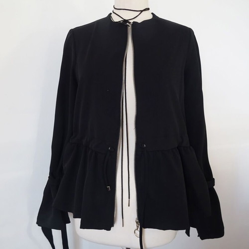 Blazer black with ruffle sleeve design, thin fabric, size S