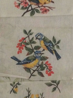Vintage Unstitched Gobelin Canvases Set of 3 Birds and Blossoms