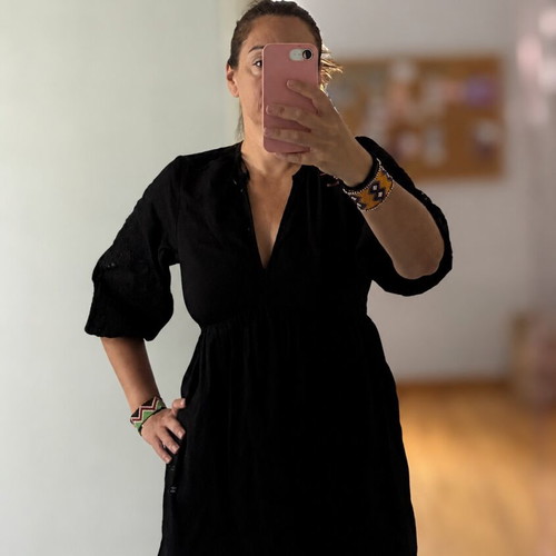 New Look Black Cotton Mini Dress Boho Broderie Anglaise Puff Sleeve Size L