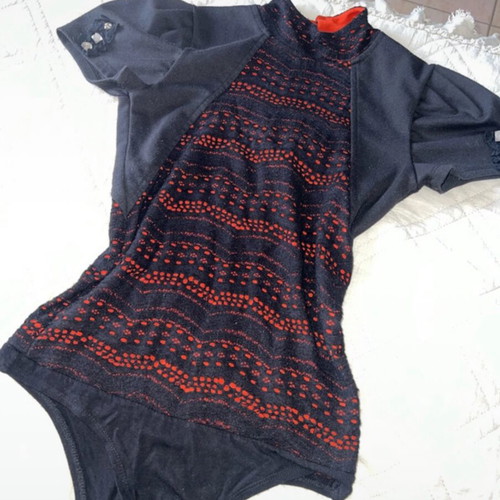 JusTop turtleneck bodysuit black and orange, like new, missing one button