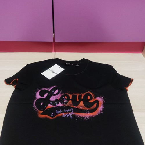 Desigual Graffiti Love T-shirt Small new, black, mesh sleeves