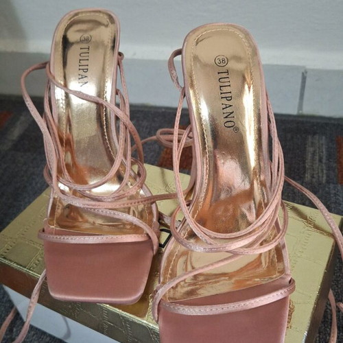 Pink satin sandals size 38 like new