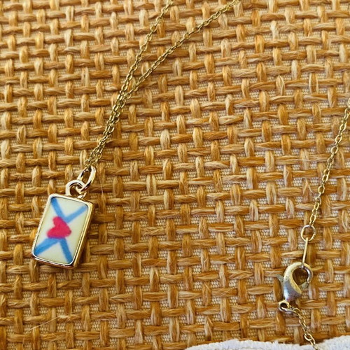 Necklace with Heart Envelope Charm Gold Plated Stainless Steel