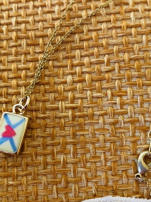 Necklace with Heart Envelope Charm Gold Plated Stainless Steel